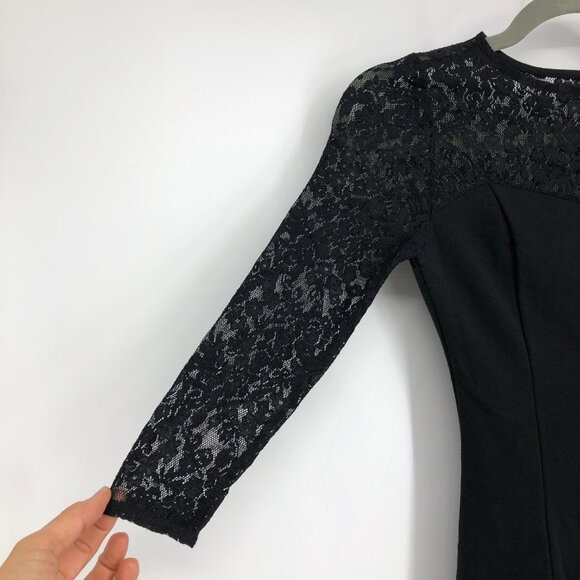 Guess Black Lace Trim 1/2 Sleeve Fitted High Neck Mini Dress size XS - Picture 5 of 15